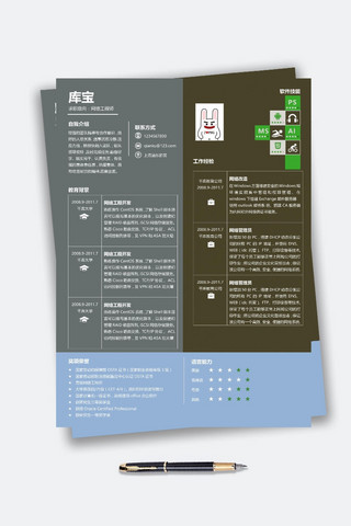 个性简历海报模板_撞色拼接创意个性网络工程师求职简历