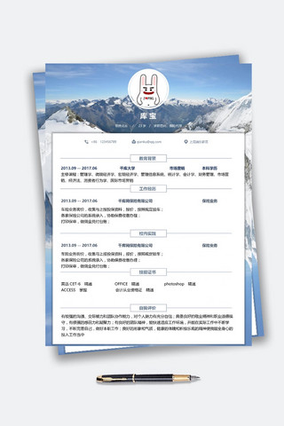 创意时尚雪山背景金融保险大学生毕业简历