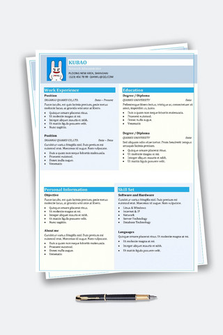 简历模版海报模板_浅蓝色英文简历模版下载