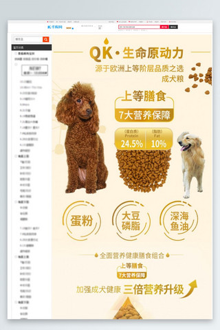 宠物食品美味成犬粮金色简约风电商设计详情页