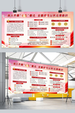 七五普法展板海报模板_“七五”普法宣传教育天安门红色简约、大气展板