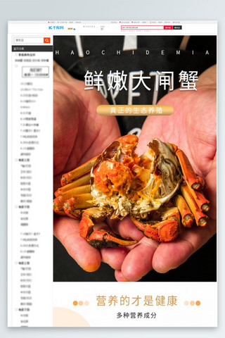 网箱养殖海报模板_生态养殖美食鲜嫩大闸蟹黄色简约电商详情页