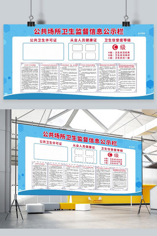 公共场所卫生公示栏蓝色简约展板