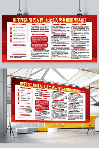 新政实施海报模板_民法典实施红色简约展板