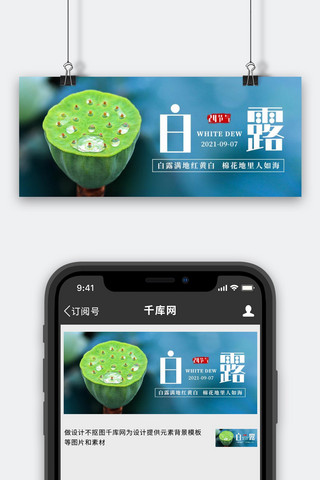 白露莲蓬蓝色简约公众号首图