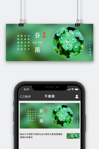 谷雨节气四叶草绿色实景照片公众号首图