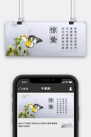 惊蛰banner海报模板_惊蛰节气灰色简约公众号首图