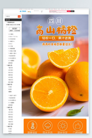橘子树线稿图海报模板_水果橘橙橙子橘子橙色白色简约电商详情页