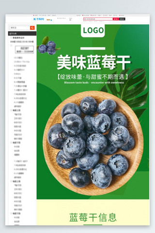 零食美味蓝莓干绿色清新风电商详情页