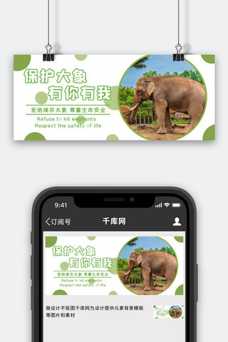 大象海报模板_世界大象日大象绿色简约波点公众号首图