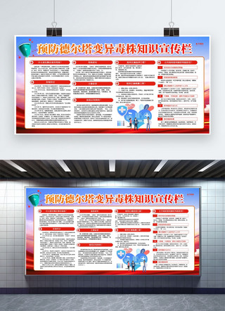 病毒知识海报海报模板_预防德尔塔病毒知识宣传栏红色创意展板