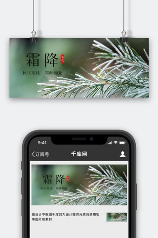 霜降横版海报模板_霜降霜降树枝绿色简约公众号首图