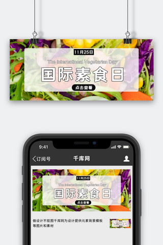 荤素菜品海报模板_国际素食日食物蔬菜简约公众号首图