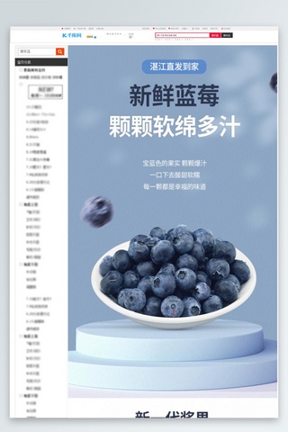 水果生鲜蓝莓蓝色简约详情页