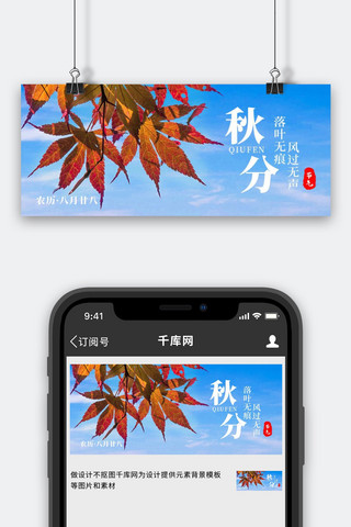 二十四节气秋分枫叶蓝色摄影公众号首图