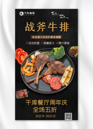餐厅周年庆海报模板_餐厅活动牛排黑色现代海报