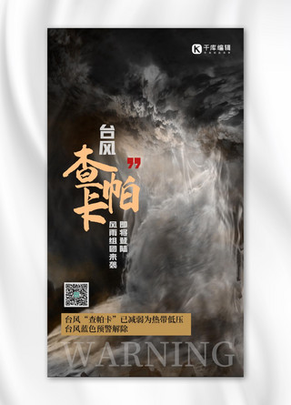 查海报模板_台风“查帕卡”台风黑色创意简约海报