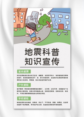 地震地震科普知识宣传灰色绿色卡通手绘手机海报