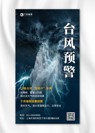 台风提示海报模板_查帕卡台风预警台风天青色摄影风手机海报