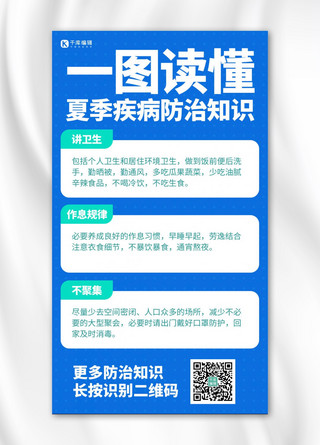 夏季知识海报模板_一图读懂夏季疾病防治知识蓝色大字手机海报