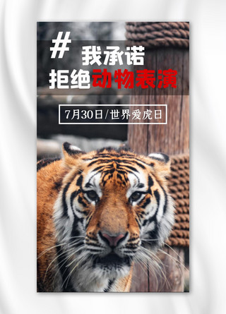 动物老虎海报模板_世界爱虎日老虎棕色写实手机海报