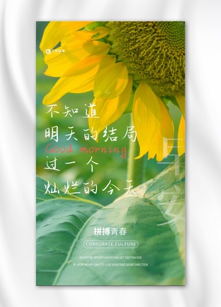 十四朵向日葵海报模板_励志企业文化向日葵绿色摄影图海报