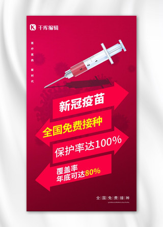 疫苗注射覆盖率红色简约海报