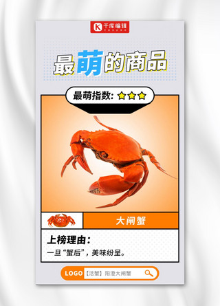 商品推荐海报模板_最萌的商品美味生鲜橙色简约手机海报