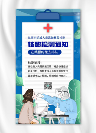 全民核酸检测医护人员蓝色简约手机海报