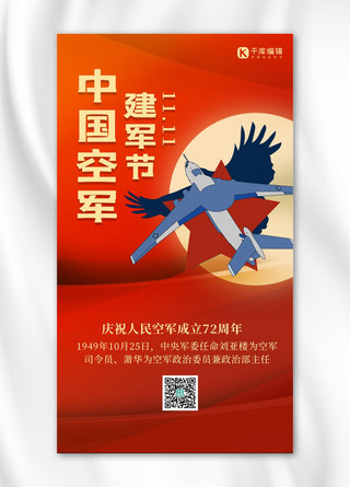 空军海报模板_中国空军建军节飞机红色大气海报