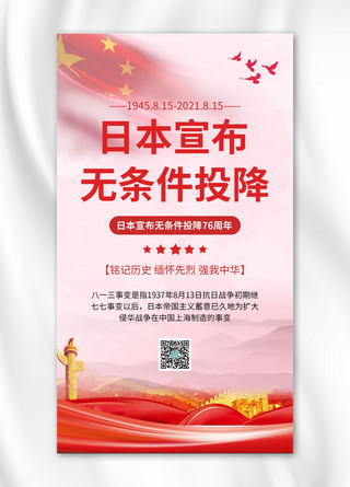 战争胜利纪念日海报模板_日本宣布无条件投降日党政素材红色简约手机海报