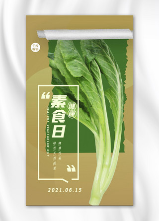 健康素食日青菜绿色创意简约海报