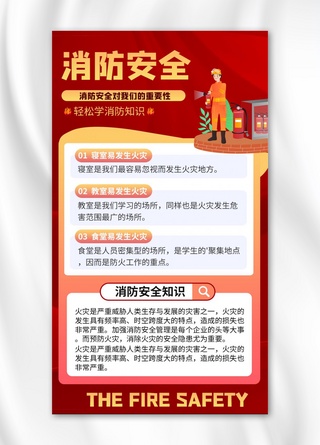 火灾逃生自救常识海报模板_消防火灾 科普红色商务风手机海报