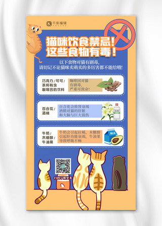 宠物攻略猫咪蓝色创意海报