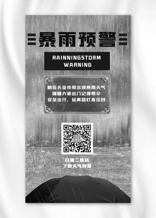 雷雨预警海报模板_暴雨预警暴雨黑色简约手机海报自然灾害