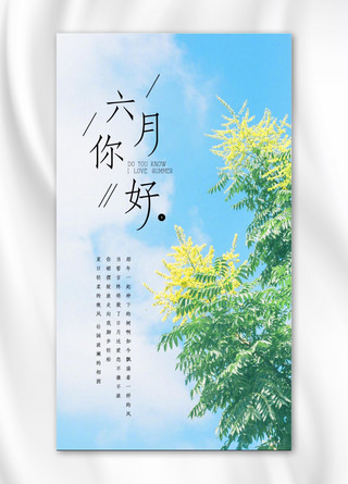 夏日问候海报模板_六月你好小清新唯美植物微信朋友圈问候海报