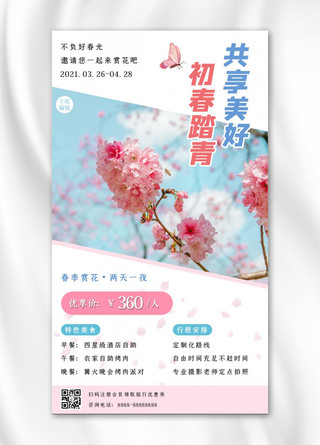 春季旅游踏青赏花粉色小清新手机海报