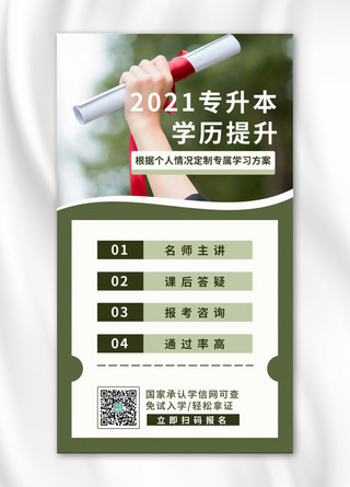 2021专升本手拿卷轴绿色简约手机海报