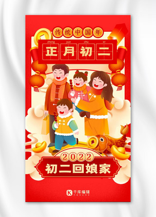 系列创意海报海报模板_正月初二新年习俗红色中国风创意系列海报