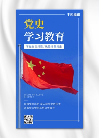 学习党史国旗蓝色党政风海报