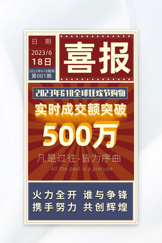 电商喜报海报模板_618电商喜报618喜报红色蓝色复古风海报