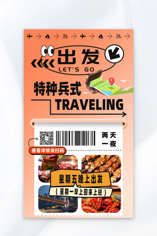 重庆游玩海报模板_特种兵旅游重庆橙色渐变创意海报