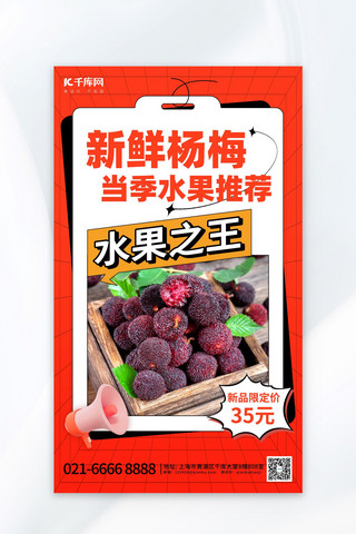 红色生鲜海报海报模板_杨梅夏季促销红色渐变海报