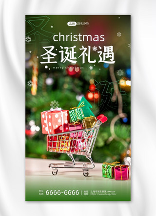 圣诞摄影图海报海报模板_圣诞礼遇购物车摄影图海报