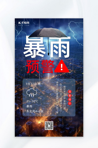 台风暴雨预警简约温馨提示海报自然灾害
