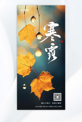 寒露节气露珠秋天黄树叶黄色手绘AIGC广告宣传海报
