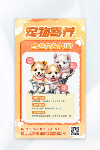 宠物寄养AIGC模板橙色黄色简约广告宣传海报