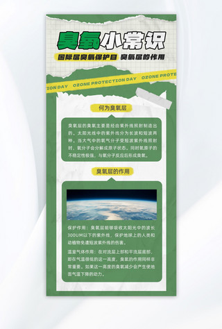 国际臭氧层保护日地球绿色黄色撕纸全屏广告宣传海报