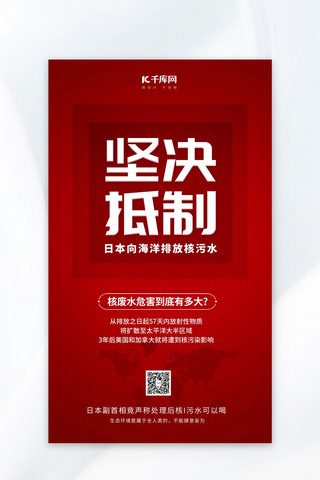 辐射松木海报模板_抵制日本排放核污水核污水红色简约广告宣传海报