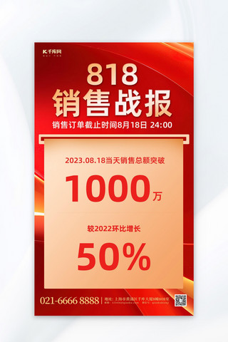 销售战报动感线条红色简约广告宣传海报